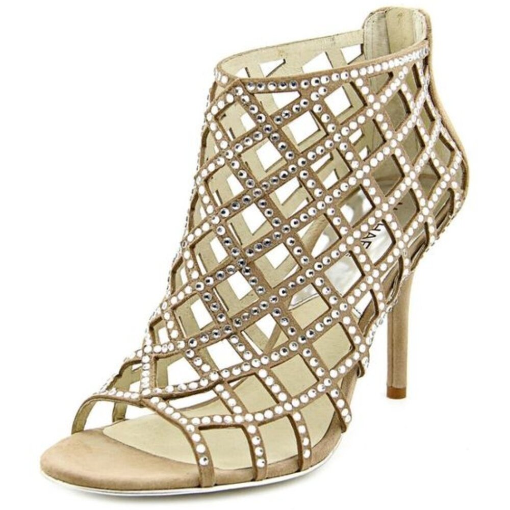 Michael Kors Yvonne Open Toe Suede Rhinestone Heel sz 7.5